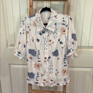 SHEIN White and Cream Button Down Shirt with Notched Collar